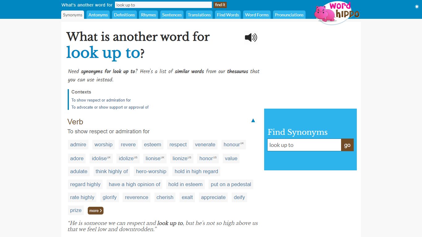 What is another word for look up to - WordHippo